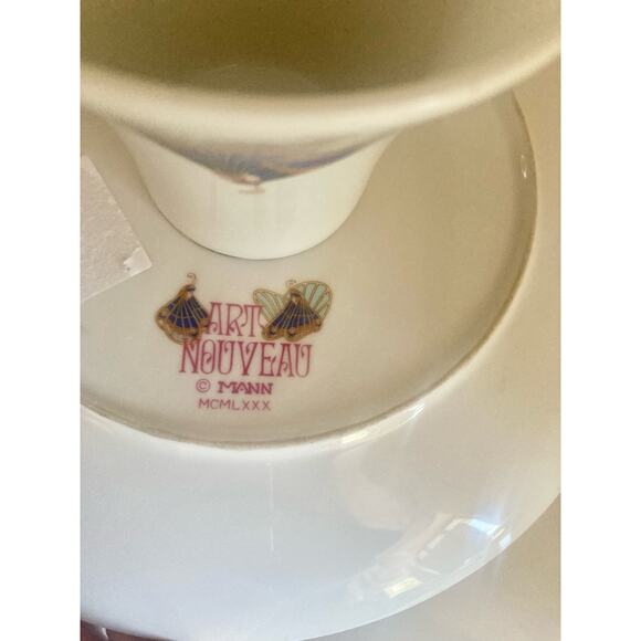 80's VTG Seymour Mann Art Nouveau Moth Lady Cake Stand Ceramic Butterfly - Picture 7 of 7